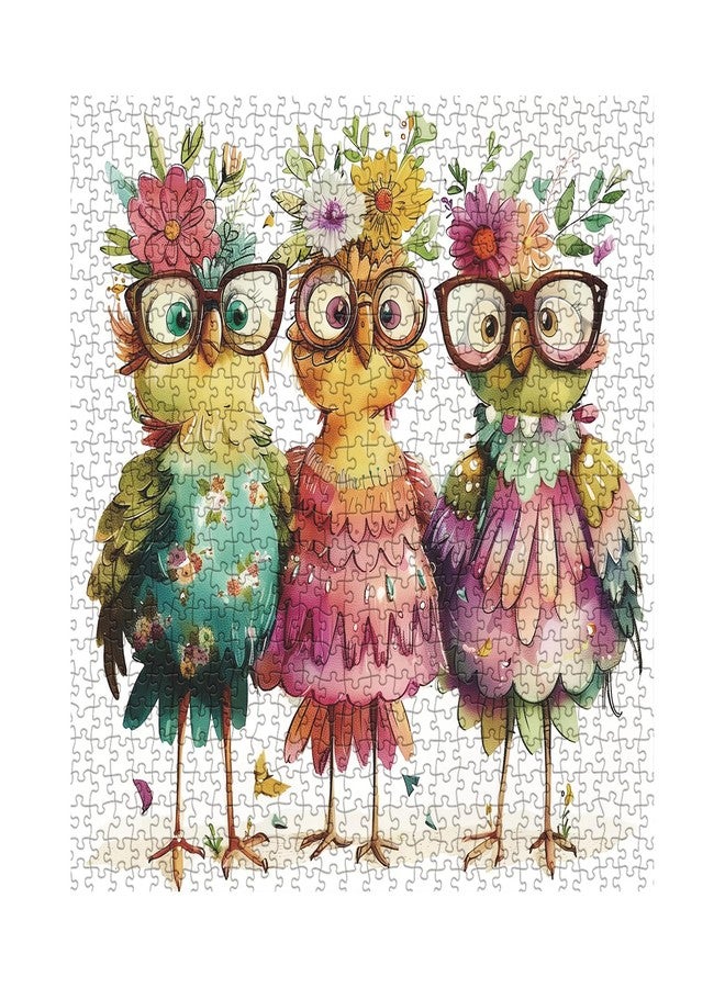 BBOLDIN ألغاز دجاج مضحكة للكبار 1000 قطعة، ألغاز تركيب صور طيور وزهور لطيفة، ألغاز فنية جميلة للحيوانات - Image 2